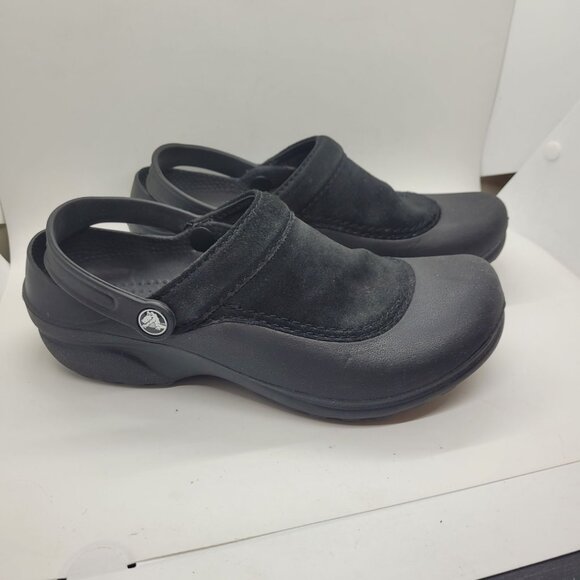 Black Crocs Work Bistro Vent Clogs 9 SUEDE Slip-Resistant Soles Adj Strap Medic - Picture 1 of 8